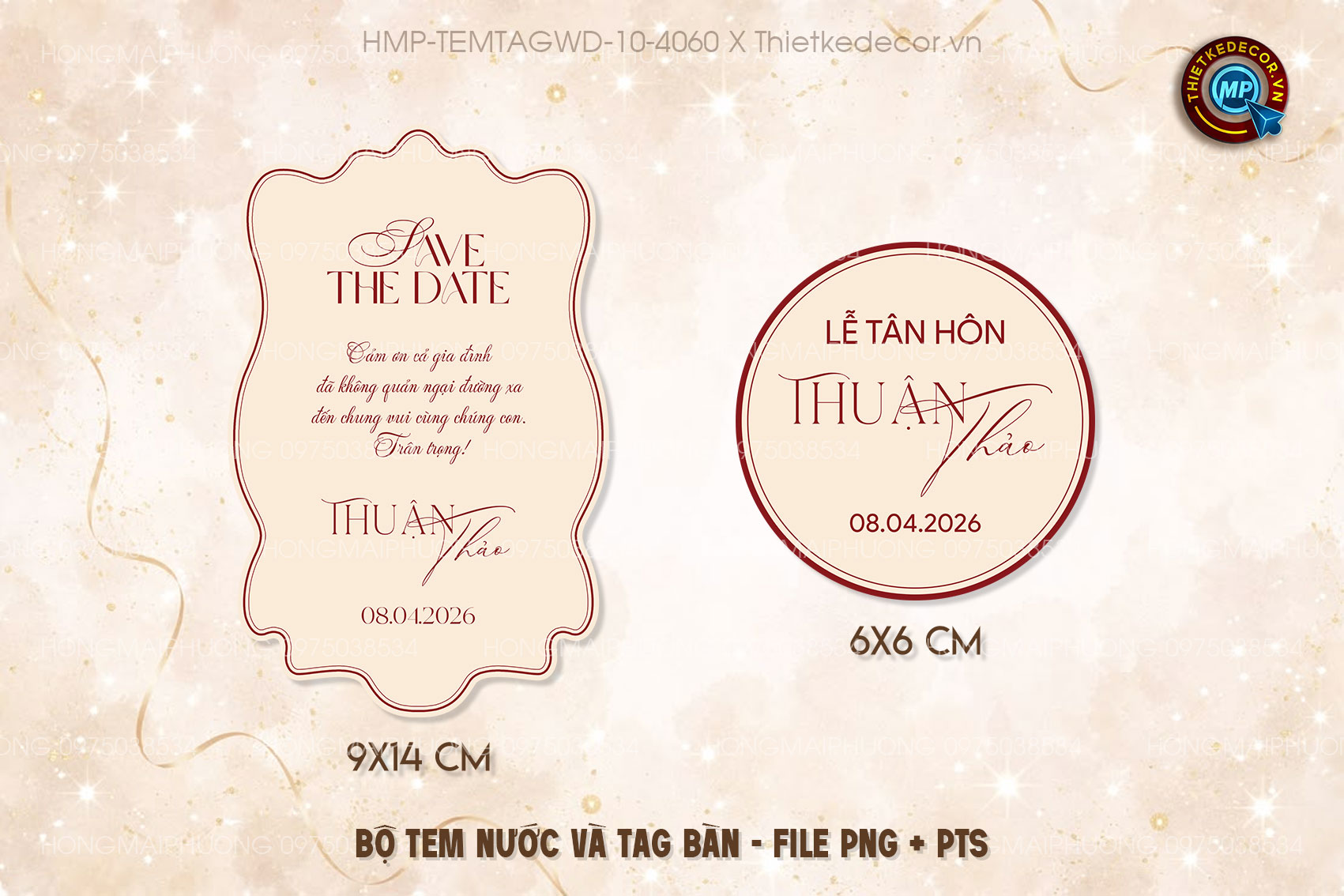 Bộ Tem nước tag bàn tone kem- beige vibe đơn giản, sang trọng.
